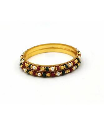 Traditional  Gold Plated Bangles With Multi Colored Bead  Set Of 2 3