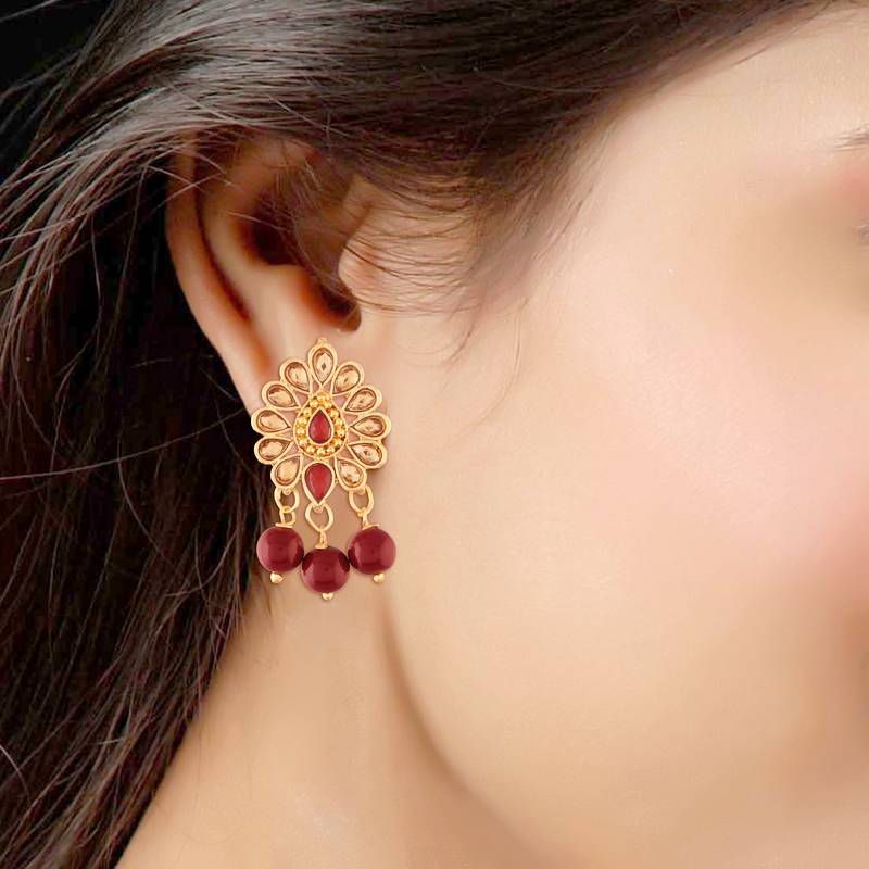 Traditional Gold Plated Kundan & Pearl Earrings For Women