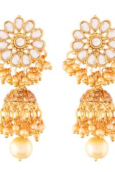 Traditional Gold Plated Kundan & Pearl Jhumki Earrings For Women