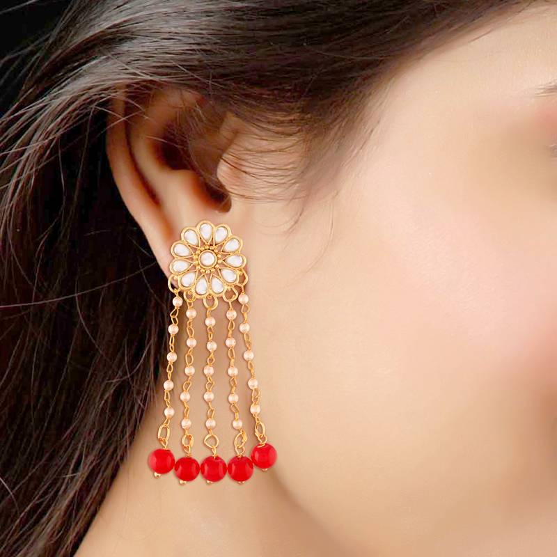 Traditional Gold Plated Kundan & Pearl Earrings For Women