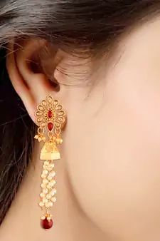 Traditional Gold Plated Kundan & Pearl Earrings For Women