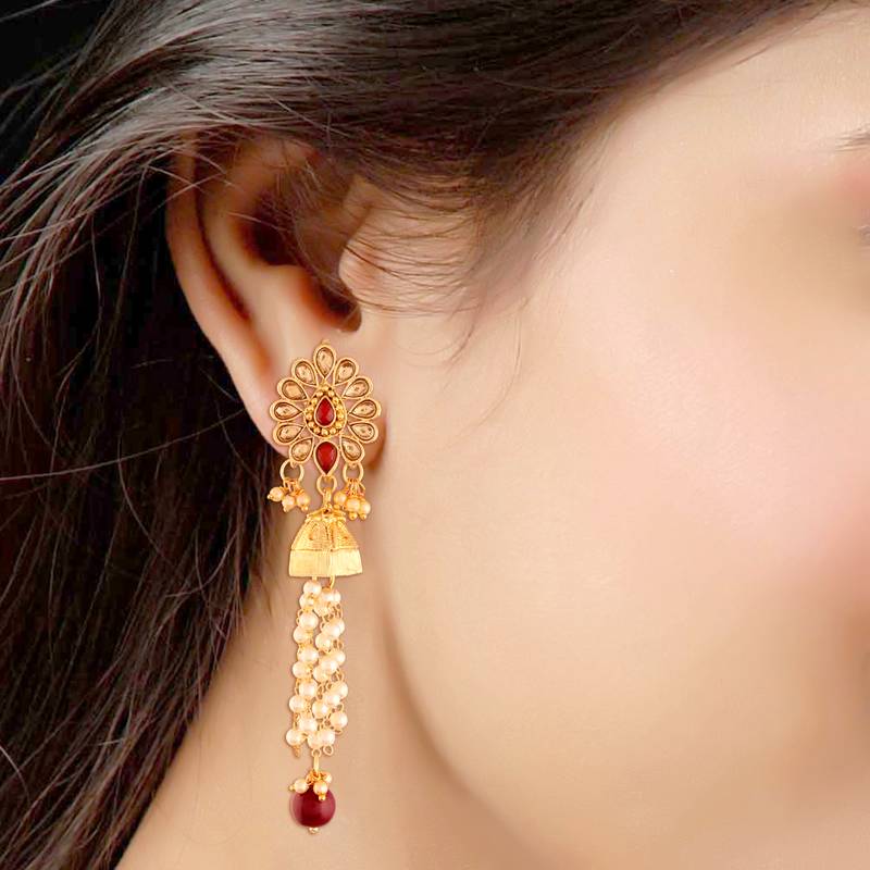 Traditional Gold Plated Kundan & Pearl Earrings For Women
