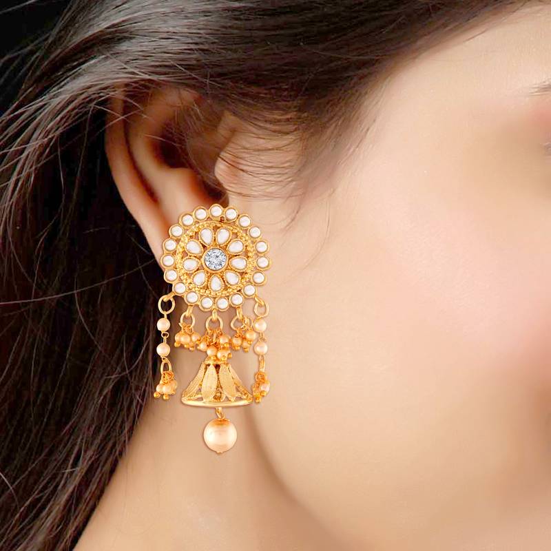 Traditional Gold Plated Kundan & Pearl Jhumki Earrings For Women