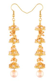 Traditional Gold Plated Stone Studded & Pearl Earrings For Women