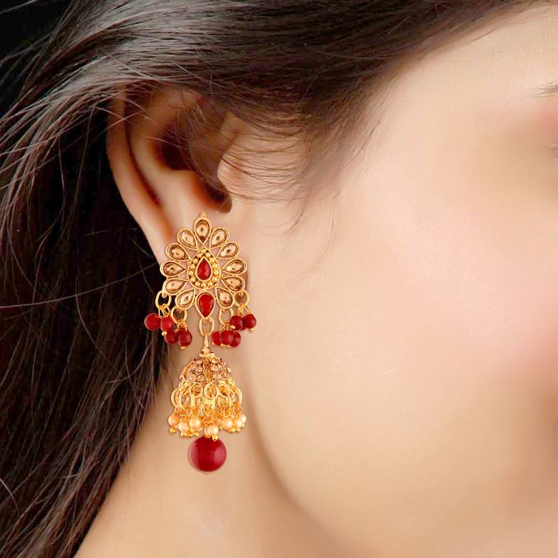 Traditional Gold Plated Kundan & Pearl Jhumki Earrings For Women