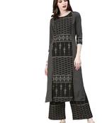 Women's Grey Colour Khadi Print Straight Crepe Kurta With Palazzo