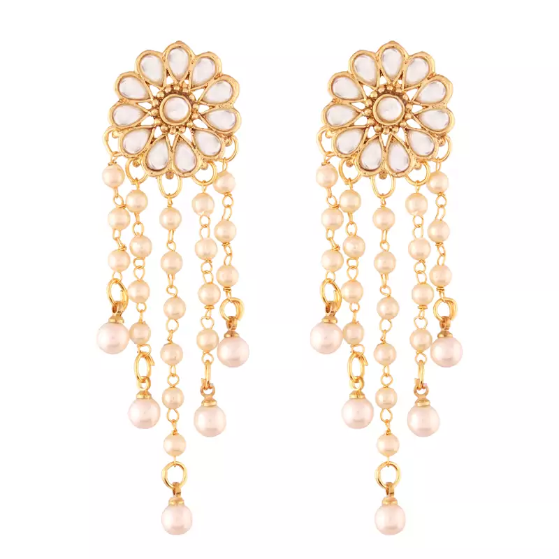 Traditional Gold Plated Kundan & Pearl Earrings For Women