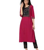 Women's Pink Colour Solid Straight Crepe Kurta With Pant