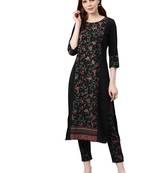 Women's Black Colour Foil Print Straight Crepe Kurta With Pant