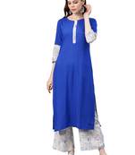 Women's Royal Blue Colour Solid Straight Rayon Kurta With Palazzo