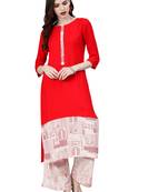 Women's Red Colour Khadi Print Straight Rayon Kurta With Palazzo