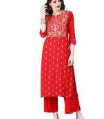 Women's Red Colour Khadi Print Straight Rayon Kurta With Palazzo
