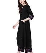 Women's Black Colour Foil Print Straight Rayon Kurta With Palazzo