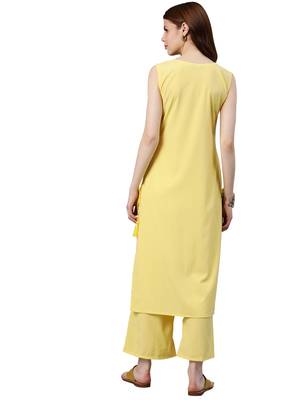 Women's Yellow Colour Solid Straight Crepe Kurta With Palazzo 2