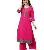 Women's Pink Colour Solid Straight Crepe Kurta With Palazzo