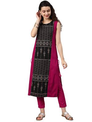 Women's Pink Colour Solid Straight Crepe Kurta With Pant 1