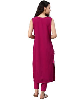 Women's Pink Colour Solid Straight Crepe Kurta With Pant 2