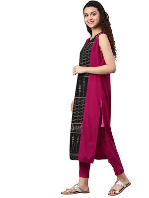 Women's Pink Colour Solid Straight Crepe Kurta With Pant 3