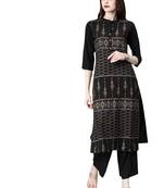 Women's Black Colour Khadi Print Straight Crepe Kurta