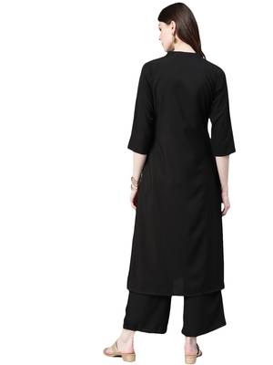 Women's Black Colour Khadi Print Straight Crepe Kurta 2