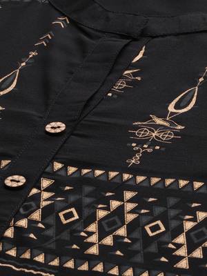 Women's Black Colour Khadi Print Straight Crepe Kurta 4