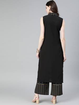 Women's Black Colour Solid Straight Crepe Kurta 2