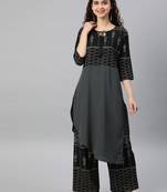 Women's Grey Colour Khadi Print Straight Crepe Kurta
