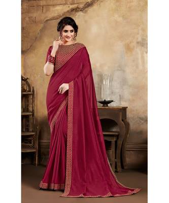 brown Poly Silk Stone Work and Embroidered Border Fancy Designer Saree 1