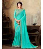 Turqouise Blue Poly Silk Stone Work and Embroidered Border Fancy Designer Saree