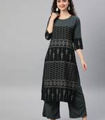 Women's Grey Colour Khadi Print Straight Crepe Kurta