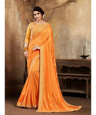 Mustard Poly Silk Stone Work and Embroidered Border Fancy Designer Saree 1
