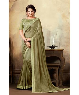 Green Poly Silk Stone Work and Embroidered Border Fancy Designer Saree 1