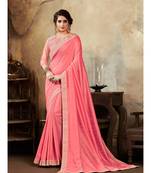 Pink Poly Silk Stone Work and Embroidered Border Fancy Designer Saree