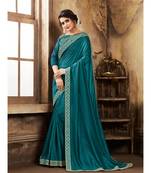 green Blue Poly Silk Stone Work and Embroidered Border Fancy Designer Saree