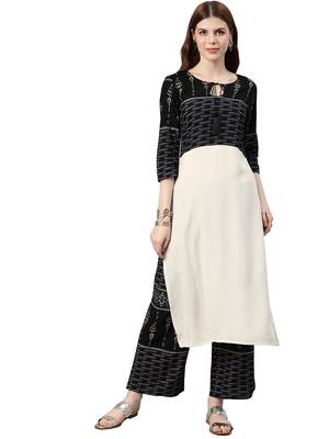Women's Black Colour Khadi Print Straight Rayon Kurta 1