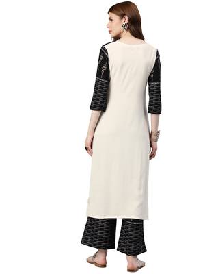 Women's Black Colour Khadi Print Straight Rayon Kurta 2
