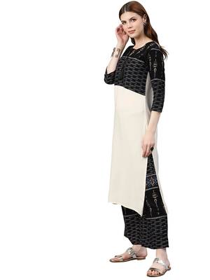 Women's Black Colour Khadi Print Straight Rayon Kurta 3