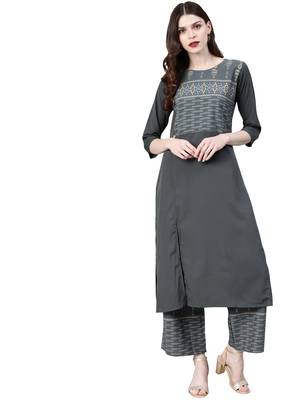 Women's Grey Colour Khadi Print Straight Crepe Kurta 1