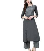 Women's Grey Colour Khadi Print Straight Crepe Kurta