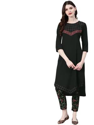 Women's Black Colour Solid Straight Crepe Kurta 1