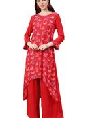 Women's Red Colour Foli Print A-Line Rayon Kurta