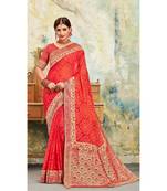 Red Poly Silk Embroidered with jaqcard Pallu Heavy Work Saree