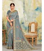 Grey Poly Silk Embroidered with jaqcard Pallu Heavy Work Saree