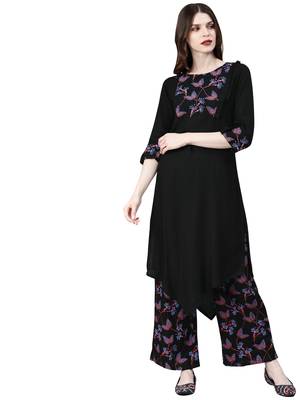 Women's Black Colour Foli Print Straight Rayon Kurta 1