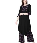 Women's Black Colour Foli Print Straight Rayon Kurta