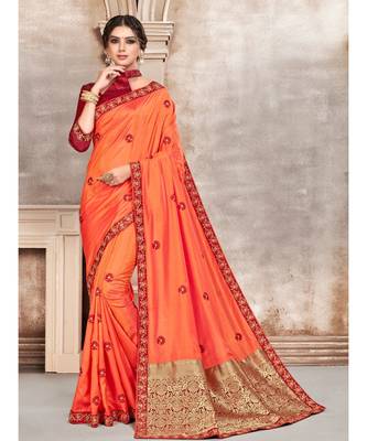 Orange Poly Silk Embroidered Designer Saree 1