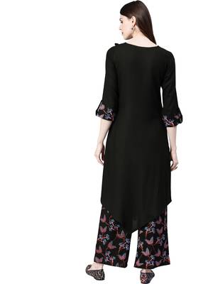 Women's Black Colour Foli Print Straight Rayon Kurta 2