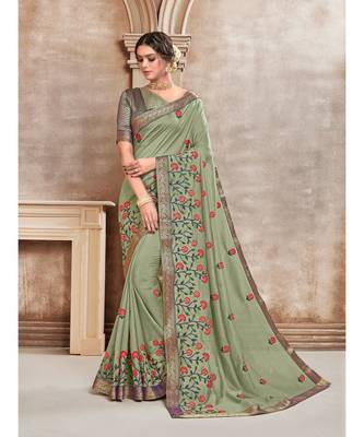 Green Poly Silk Embroidered Designer Saree 1