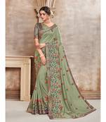 Green Poly Silk Embroidered Designer Saree