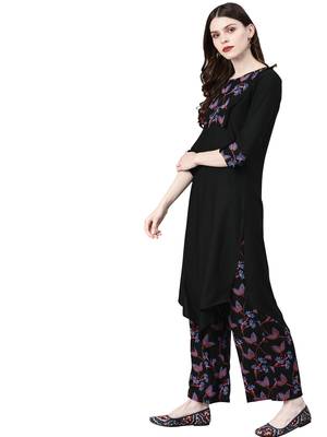 Women's Black Colour Foli Print Straight Rayon Kurta 3